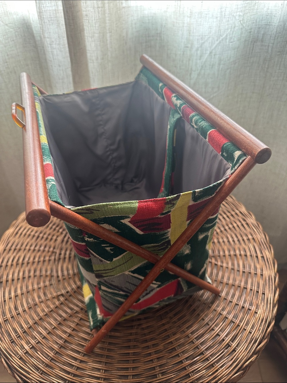 Multicolor Canvas Folding Storage Basket with Wooden Frame - Picture 3 of 4